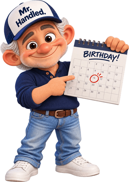 Mr. Handled holding a calendar