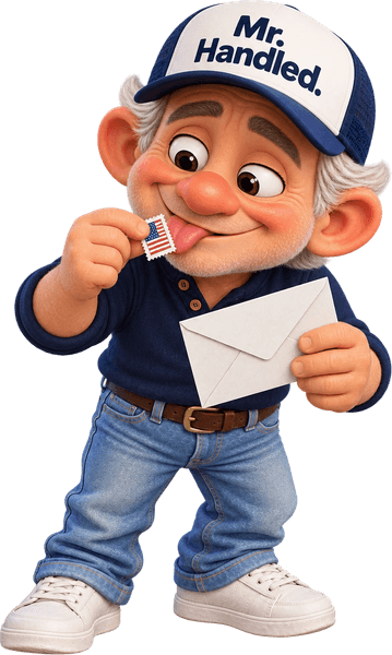 Mr. Handled with a stamp, ready to send