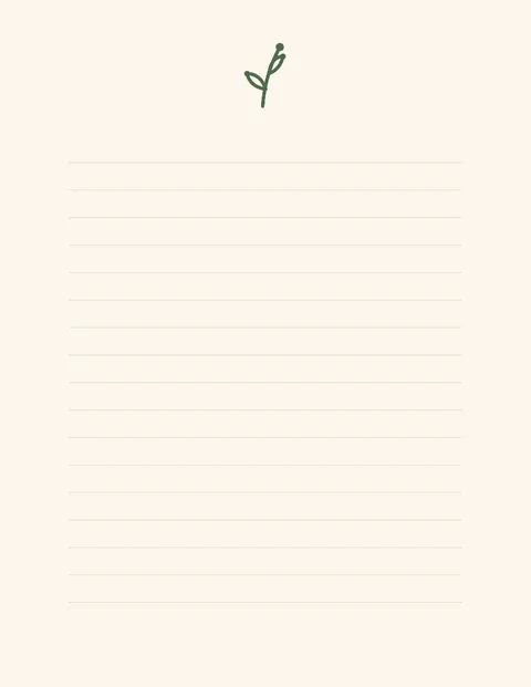 A sample full-letter page with a small hand-drawn sprig letterhead and ruled lines